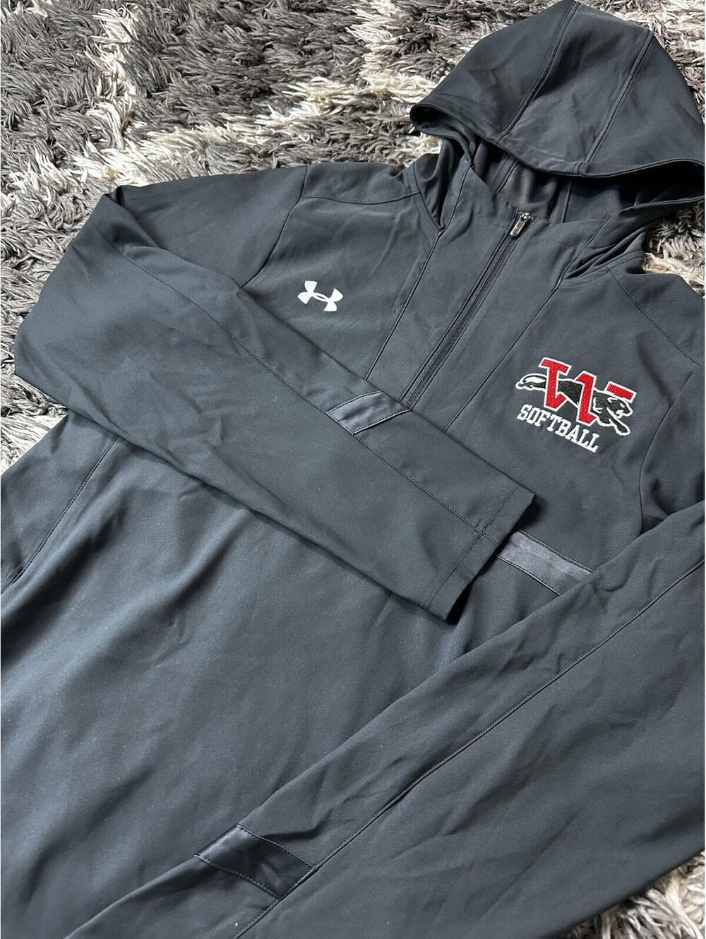 Under Armour 1/4 Zip Hooded Jacket Small S Black Softball Windbreaker